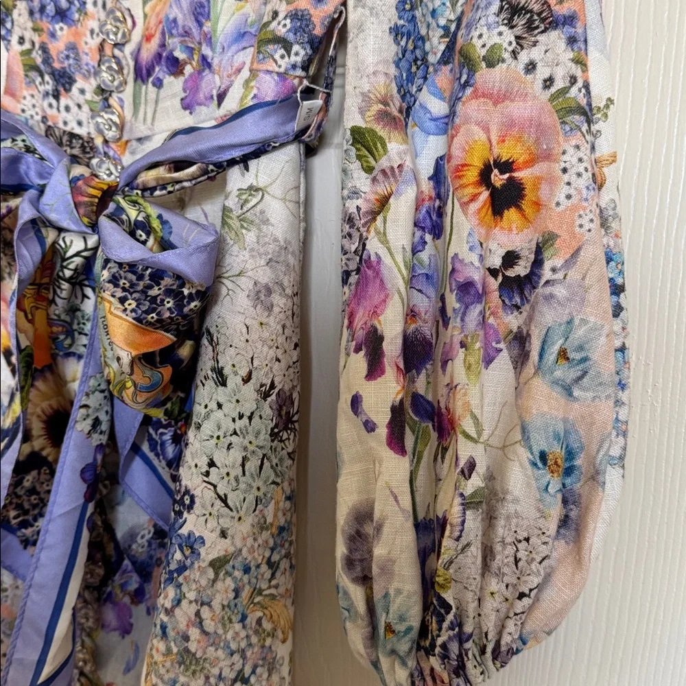 Dream Zimmermann Tama Floral Pansy Print Linen Dress 0/ XS - Picture 5 of 10
